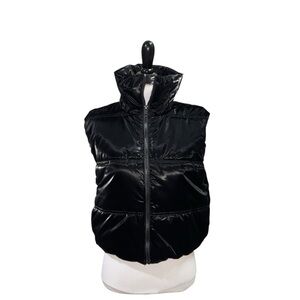 Wild Fable Women's Size XXS Cropped Puffer Vest Sheen w. Pockets Black